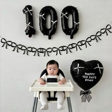 히얼투파티 아기 200일 셀프 촬영 소품 50일 100일 300일 500일 1000일, 1세트, 02.리본기념일_블랙_100일 1세트, 02.리본기념일_블랙_100일