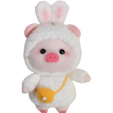 羊毛氈DIY材料包 小豬柴犬造型吊飾 手作鑰匙圈裝飾 (附教程 配件全配), 兔兔豬豬, 1個