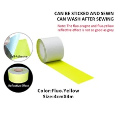 Roadstar 형광 노란색 자가 접착 반사 원단 경고 테이프 자동차 옷 가방 DIY 도로 안전, 07 4cmX4m