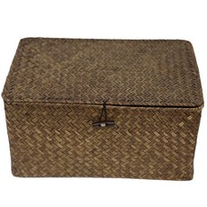 쏠리또 천연라탄 사각바구니 소형 중형 대형 덮개 정리함, 짙은갈색, 1개