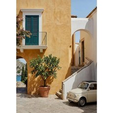 레트로 빌라 석류나무 정원 지중해 해안 전망 포스터 벽 예술 그림 캔버스 홈 장식, 3. 4