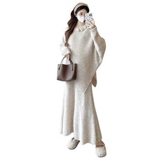 임산부 겨울 스커트 세트 가을 겨울 임부 패션 플라워 루즈핏 니트티 + 롱 스커트 세트 JS