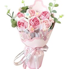 手工編織花束成品針織毛線玫瑰送女友閨蜜生日禮品母親節禮物批發, 1個, 粉玫瑰
