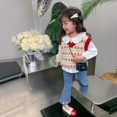 賣場優選新款可愛童裝女童毛衣寶寶馬甲女童針織背心春秋外穿開衫女孩花朵坎肩馬夾綫衣兒童毛衣