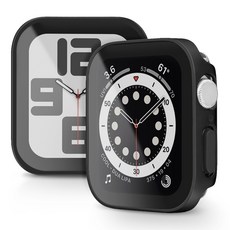 뷰씨 애플워치 스퀘어 풀커버 일체형 9H 강화유리 액정보호 케이스, 무광 블랙