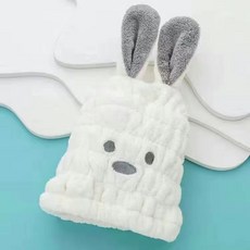 兒童髮帽 兔耳朵造型 吸水速乾 加厚柔軟兒童浴帽, 1個, 白色