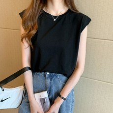 여자 캡소매 나시티 루즈핏 민소매 티셔츠 슬리브티, 옐로우, XL