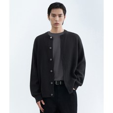 MUSINSA STANDARD [스토커즈 컬래버][빅토리아 울] 미니멀 리브드 라운드 넥 가디건 [다크 그레이]