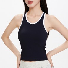 여름 감성 무드 모던 여성 요가 조끼 스포츠 브라 내장 땀 흡수 신축성, S 사이즈 (85~100마리), 검정 흰색 테두리