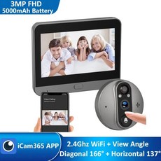 스마트 3MP FHD WiFi 배터리 구동 도어벨 매직 캣아이 핍홀 카메라 PIR 디지털 뷰어 모니터 무선, 1개