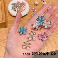 迷你小抓夾 髮飾 髮夾 花朵小抓夾 ins風瀏海夾, 1個, 8入高級氣質迷你小抓夾, 多種顏色款式，隨機出貨
