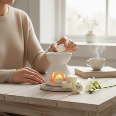 初戀氣息香氛融蠟禮盒 4入香氛蠟塊+融蠟燭燈, 白