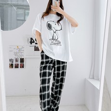 Mint Winnie男女通用格紋史努比套裝家居服睡衣上下套裝兩件式運動服