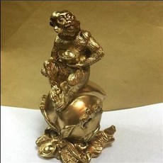 金猴擺飾, 開光純黃銅如意元寶猴擺件銅猴子福壽雙全靈猴獻桃銅器擺件擺設