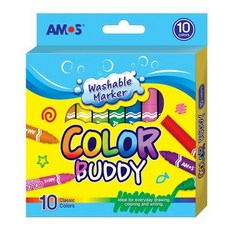 AMOS阿摩司 Color Buddy 粗字水性彩色筆 兒童無毒可水洗繪畫筆 10色經典組 韓國EN71認證, 1個, 10色/盒