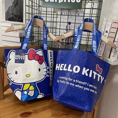 sanrio Hello Kitty 헬로키티 블루 휴대용 타포린 장바구니 쇼핑백 에코가방, 1개