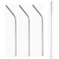 쿠마켓 스텐 롱 커브 스트로우 31cm 3p + 세척솔 1p, 1개, 1개