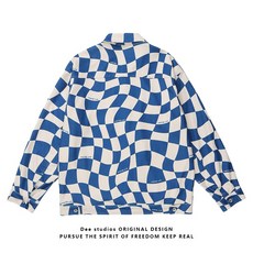 Dee studiosGuochao 성격 힙합 지저분한 바둑판 코트 남성과 여성의 봄 중립 바람 커플 코트