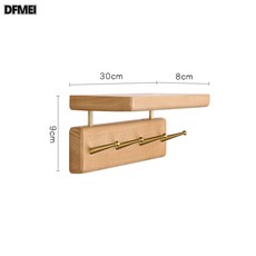 DFMEI 北歐風實木掛衣架日式入戶黃銅掛鉤玄關牆上置物架黑胡桃木衣帽鉤, 1個, 歐洲櫸木4鉤排鉤+置物架:如圖