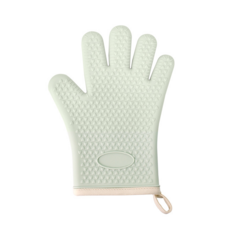 加厚矽膠烘焙隔熱手套，防滑防燙，廚房微波爐專用五指手套, 薄荷綠短