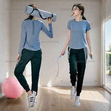 台灣出貨 女士瑜伽健身套裝 女士大碼速幹衣 寬鬆顯瘦透氣 晨跑運動舞蹈休閒褲瑜伽服 寬鬆瑜伽上衣