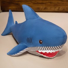 胖版鯊魚公仔鯊魚抱枕女生睡覺抱抱熊布娃娃玩偶毛絨玩具禮物大號, 1個, 藍色:40cm