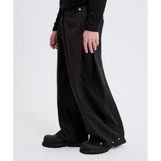 브랜드정품 트릴리온 TRILLION 스트라이프 사이드 턱 스냅 버튼 와이드 슬랙스_블랙 225279