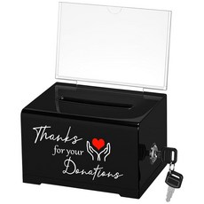 Havawish 잠금 장치가 있는 블랙 기부 상자 16.3 x 12.9 x 9.9cm(6.3 x 4.72 x 3.94인치) 아크릴 박스 보관 용기 현금 드롭 사인 포함 기, 1