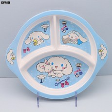 DFMEI 卡通兒童碗KT貓餐具套裝水杯寶寶分格餐盤寶寶輔食吃飯碗家用耐摔, 1個, 如圖, 萌萌兔圓形雙耳三格盤