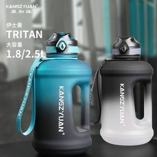 台灣出貨 超大容量水杯耐高溫戶外運動吸管水壺男女噸噸桶, 1個, Tritan健康材質【2500毫升】可裝,超大容量【漸變青】加厚耐摔