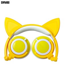 DFMEI 新款頭戴式藍牙發光貓耳朵充電漸變色立體環繞遊戲耳機 黃色 充電款, 黃色-充電款, 如圖