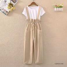 Yellwell 여성용 공장 스타일 멜빵바지 세트 와이드핏 봄 가을 긴 바지 DJP