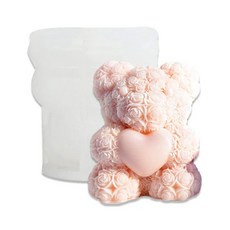 Cestony 3D 로즈 래빗 캔들 실리콘 몰드 양초 왁스 비누 수지 폴리머 클레이 얼음 또는 표본 제작용 195057, 사랑의 장미 곰