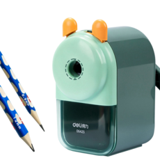 大口徑 削鉛筆機 粗三角 大小通吃 洞洞鉛筆削筆器 手搖削鉛筆機 粗桿可削轉筆刀 削鉛筆機 學生必備 得力, 1個, 綠色