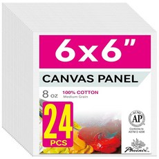 PHOENIX 페인팅 캔버스 패널 20.3 x 25.4cm 8 10인치 12개 밸류 팩 - 226.8g 8온스 삼중 밑칠 100% 면 중성 보드 페인팅용 아크릴 유화용 화이트, 화이트 - 벌크 팩._6 x 6