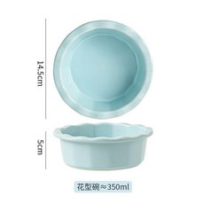 食品級陶瓷馬卡龍色波浪邊沙拉碗, 1個, 奶油風陶瓷花型碗--柔光藍色