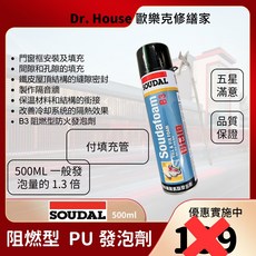 SOUDAL B3 阻燃型 PU 發泡劑 500ML, 1個