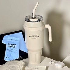 Shipshape 휴대용 커피컵 스텐 텀블러 보냉 대용량 빨대 물컵캠핑 청량음료컵 컬링 1110ml, 1개, 1400ml, 화이트 1개, 1400ml, 화이트