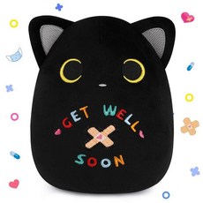 해외 LSYDCARM 검은 고양이 플러시 20.3cm8인치 Get Well Soon 봉제 인형 기분 더 나은 선물 어린이 여성을 위한 좋은 귀여운 포옹 가능한 새끼 베개 수술, Blcak.