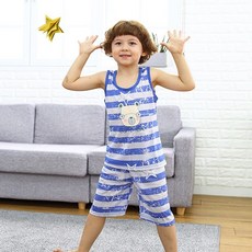 행복한쇼핑몰 남아용 무형광 린넨 쿨드라이 블루 블루베어 상하의 런닝 세트