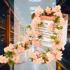 벚꽃 조화 넝쿨 2p 피치 실내 모형 돌상 가짜 포토존 행잉플랜트