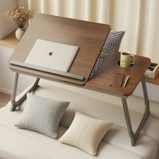 5단 각도조절 접이식 침대 테이블 멀티 노트북 베드 트레이 좌우 분리형 책상 68x40x25cm, 월넛