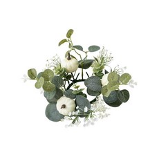 GHSHOP 미니 호박 양초 화환 양초 링 현관 화환 화환 수확 화환 농가 실내 실외 가정 장식용, 22cm, 녹색, 플라스틱, 1개