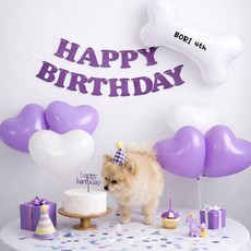 강아지 고양이 생일파티용품 가랜드 풍선 이벤트 룸 꾸미기, 1세트, 미니생일파티 퍼플