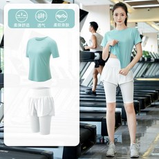台灣發貨 騎行服套裝 女夏季短袖 跑步運動健身服 戶外公路自行車 假兩件五分褲 透氣排汗 彈力修身 多功能運動裝備