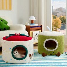 [CYLIFE] 사계절 접이식 고양이 숨숨집 고양이보온 하우스 강아지 폐쇄형쿠션하우스 따뜻한 극세사 애견하우스 텐트하우스, 레드, 1개