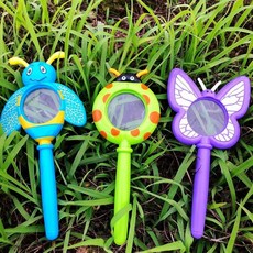 昆蟲觀察盒儿童昆虫观察盒放大镜昆虫收集盒昆虫夹抓蝴蝶网儿童户外探索玩具, 1個, 透明 卡通放大镜随机发