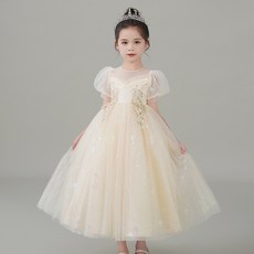 泡泡袖兒童婚紗禮服公主裙長款女孩子連衣裙主持人表演服裝夏季款