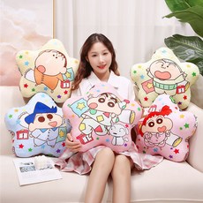 蠟筆小新抱枕 可愛蠟筆小新動漫抱枕五角星毛絨玩偶妮妮風間日本卡通坐墊禮物女, 小新-五角星,40cm【雙面印花】, 小新-五角星