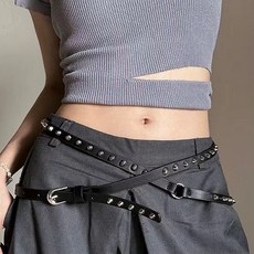 여성 크로스 레더 찡 포인트 두줄 레이어드 패션 벨트 F400